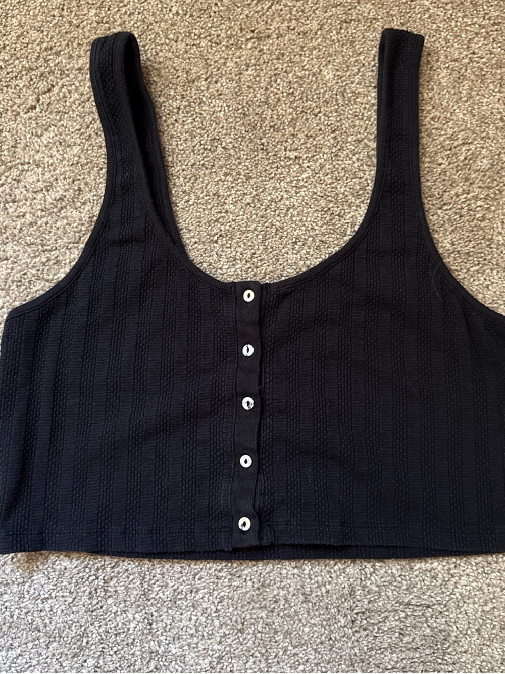 Free People Intimately Women’s Black Ribbed Button-Front Crop Tank Top - size L